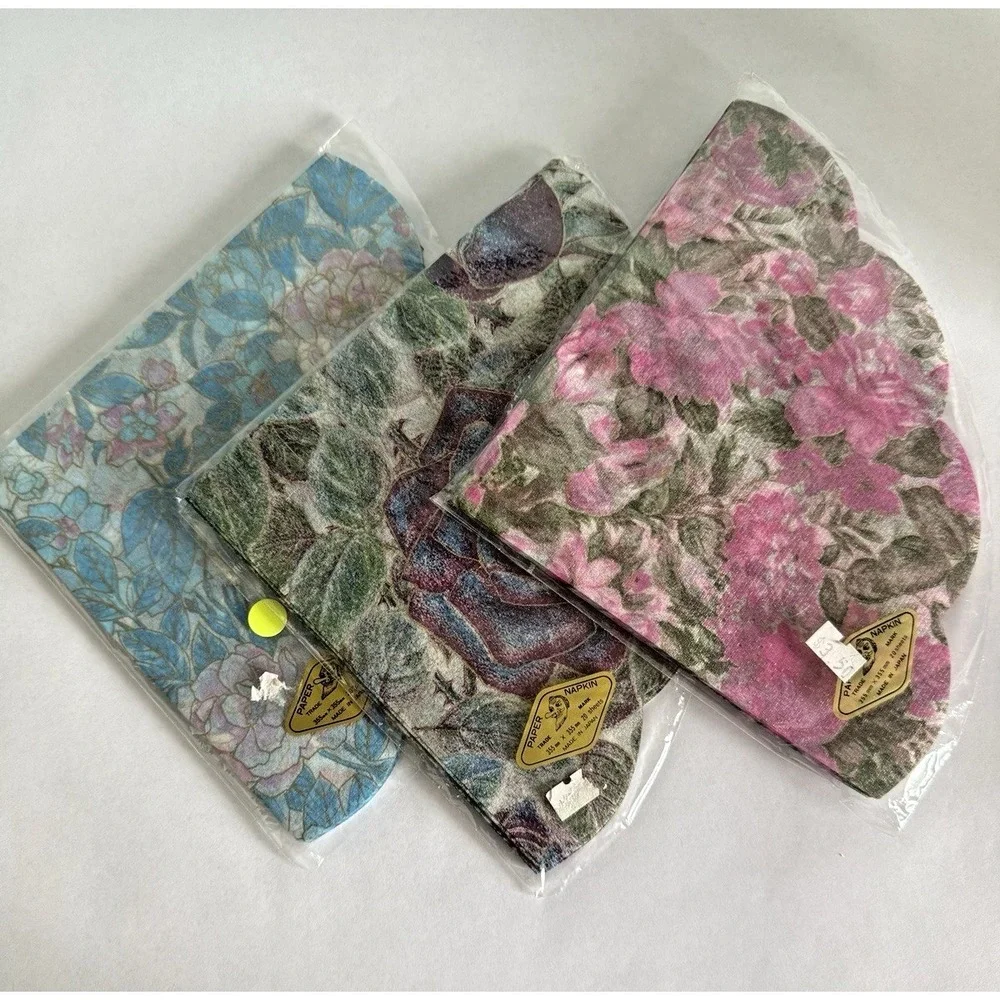 Vtg Freund Mayer Decorative Round Floral Rice Paper Napkins 3 Packs 20 Ea. 355mm